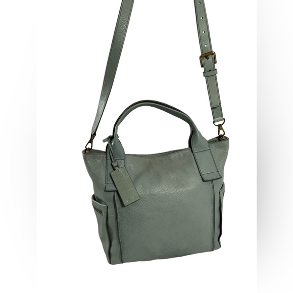 Genuine vintage FOSSIL sky blue leather tote bag with shoulder strap - Picture 3 of 13